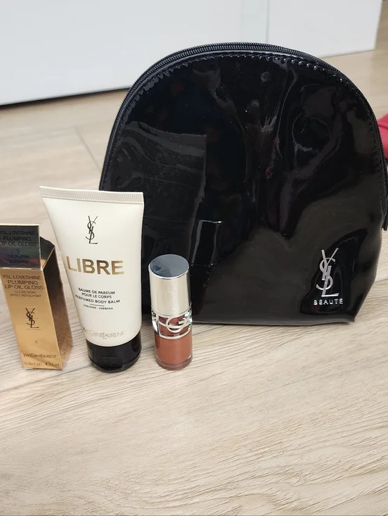 New Ysl Black Patent Leather Makeup Pouch Bag + 2 Pcs Makeup Skincare Gift Set - Picture 4 of 5